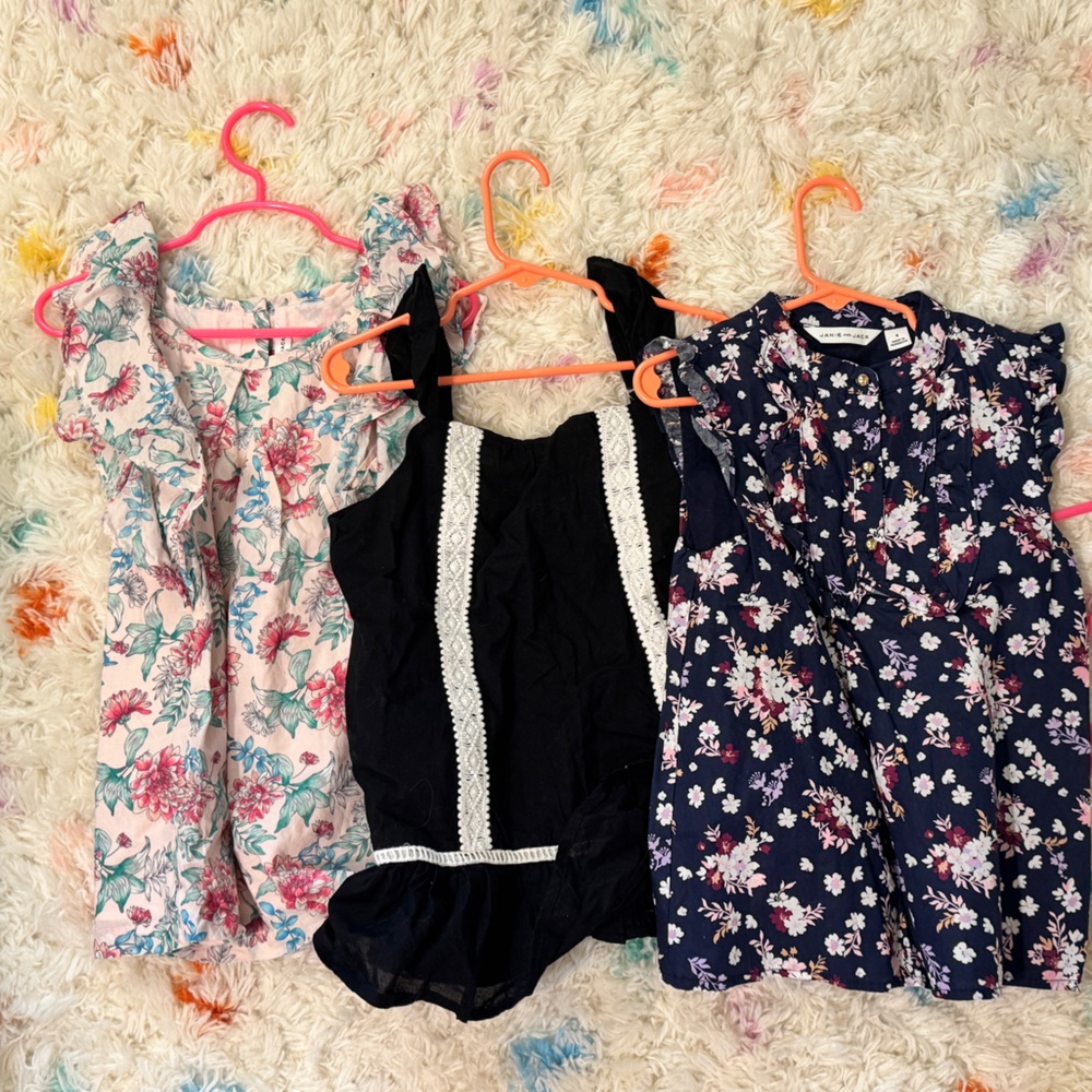 Three Janie and Jack blouses. 100% cotton. Two sized 7 but blue floral is size 8